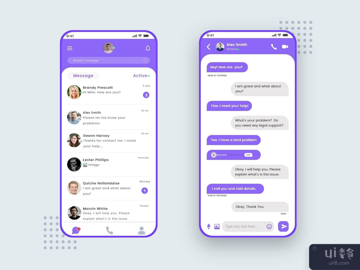 Chat & Messages Free iOS & Android UI Kit Template