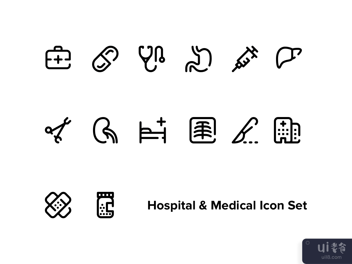 医院、医疗保健和医疗图标集(Hospital , Healthcare & Medical Icon Set)插图