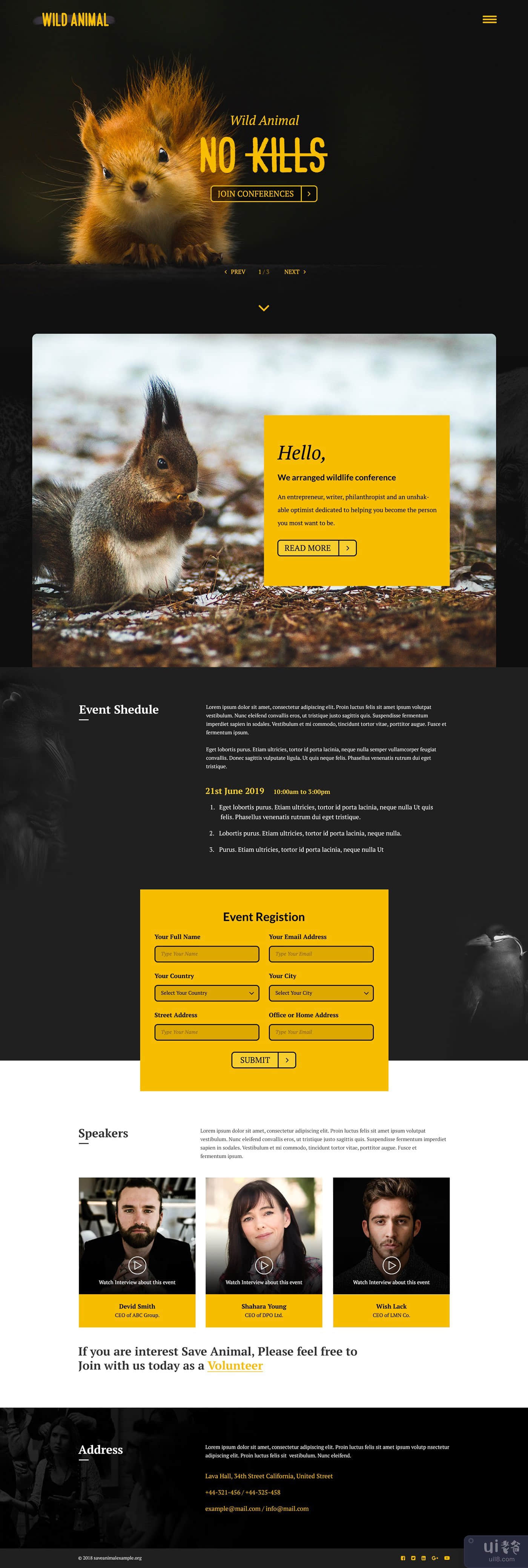 野生动物 - 免费登陆页面模板(Wild Animal - Free LandingPage Template)插图