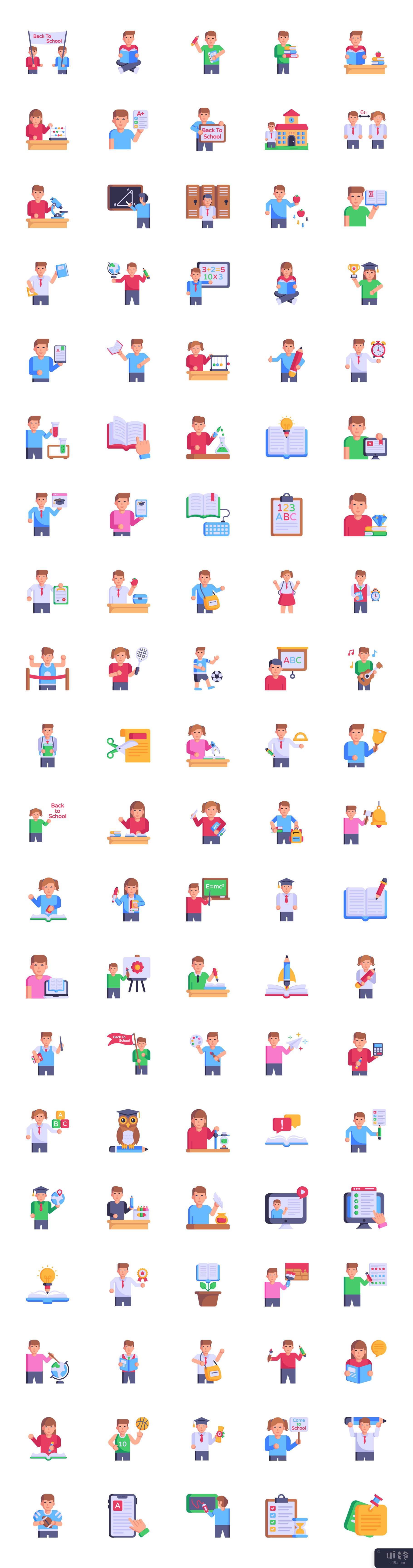 100 回学校教育图标集(100 Back to School Education Icons Set)插图