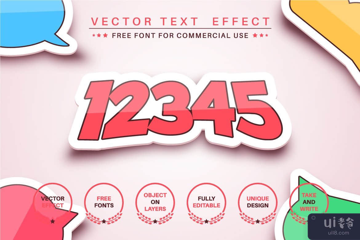 贴纸 - 可编辑的文字效果，字体样式。(Sticker - editable text effect, font style.)插图1