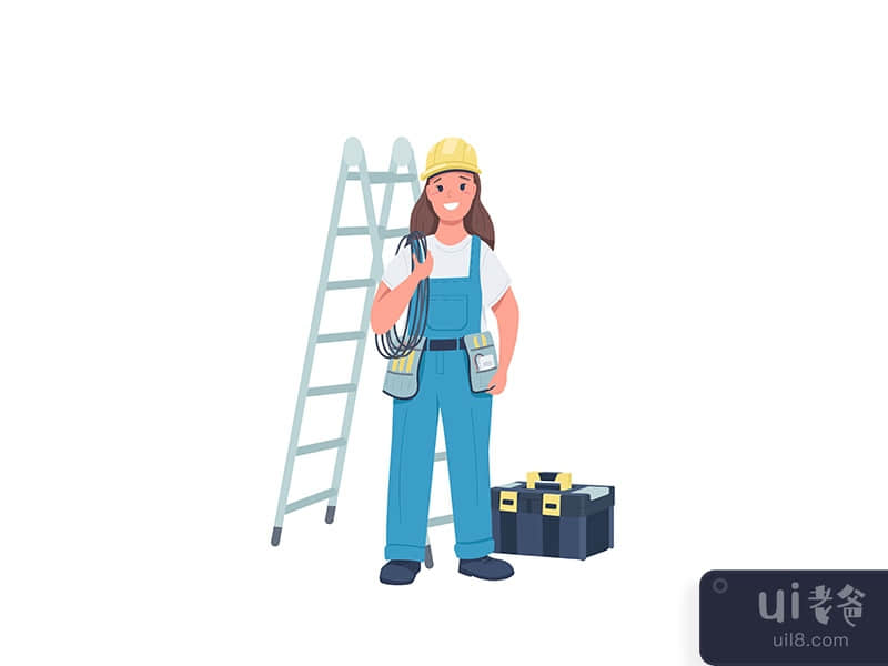 Woman electrician flat color vector detailed character