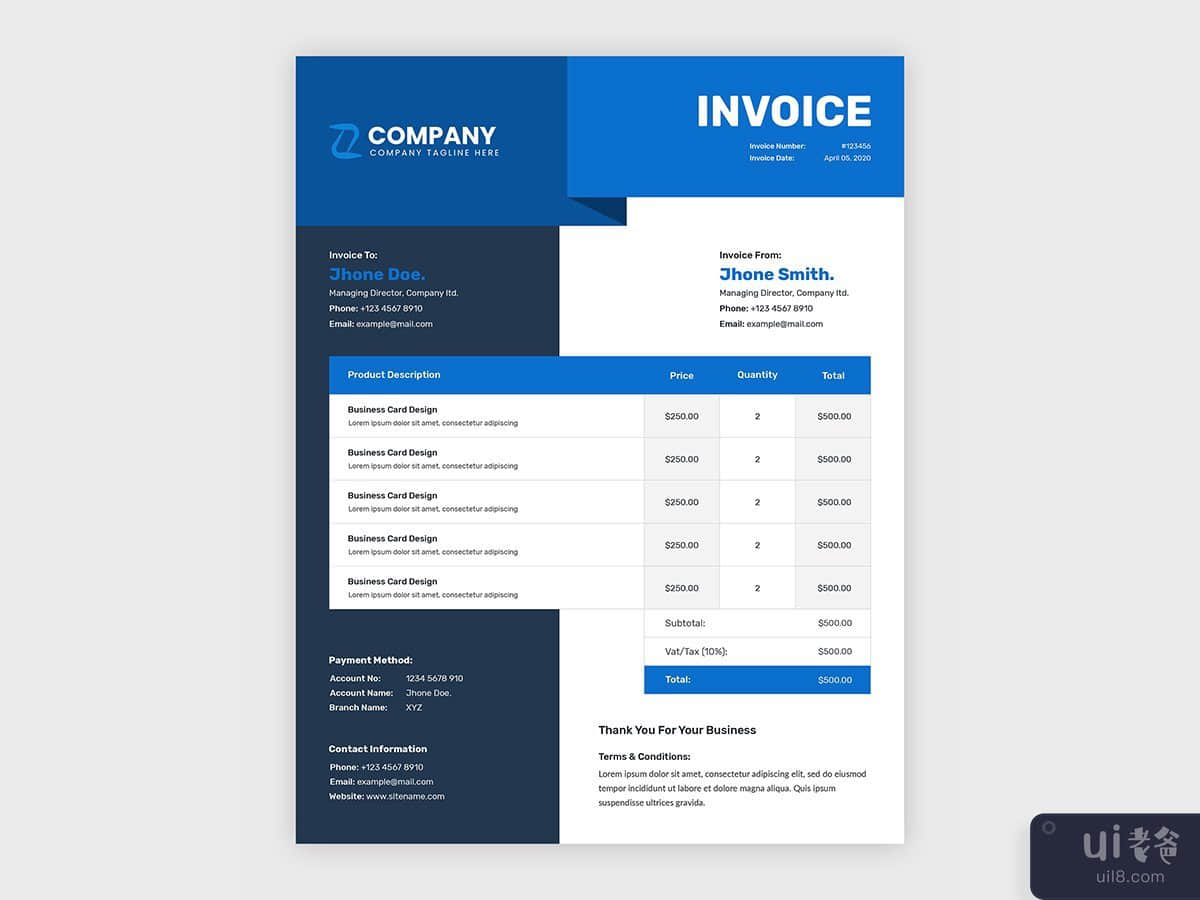 现代企业抽象业务发票模板设计(Modern corporate abstract business invoice template design)插图