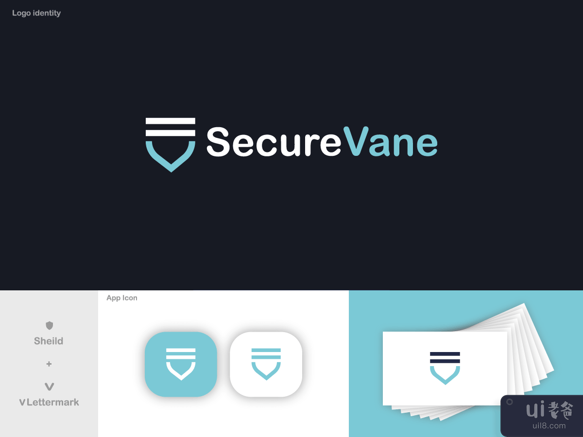 Minimal Security logo- Combinemark of V &  Shield || Branding