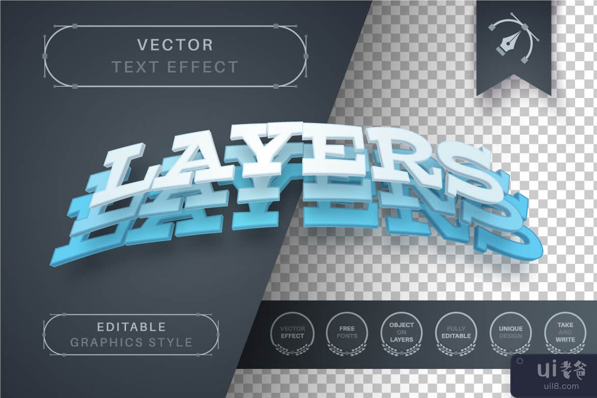 蓝色图层 - 可编辑的文本效果，字体样式(Blue Layers - Editable Text Effect, Font Style)插图
