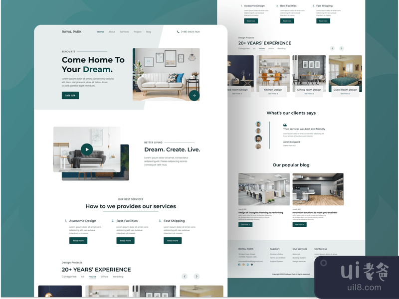 Interior Room Design Landing page UI Design