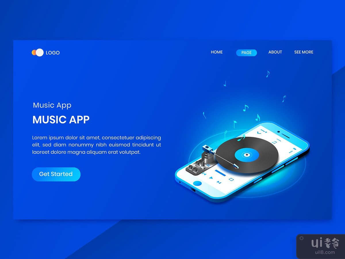 Mobile Music App Isometric Concept Landing Page