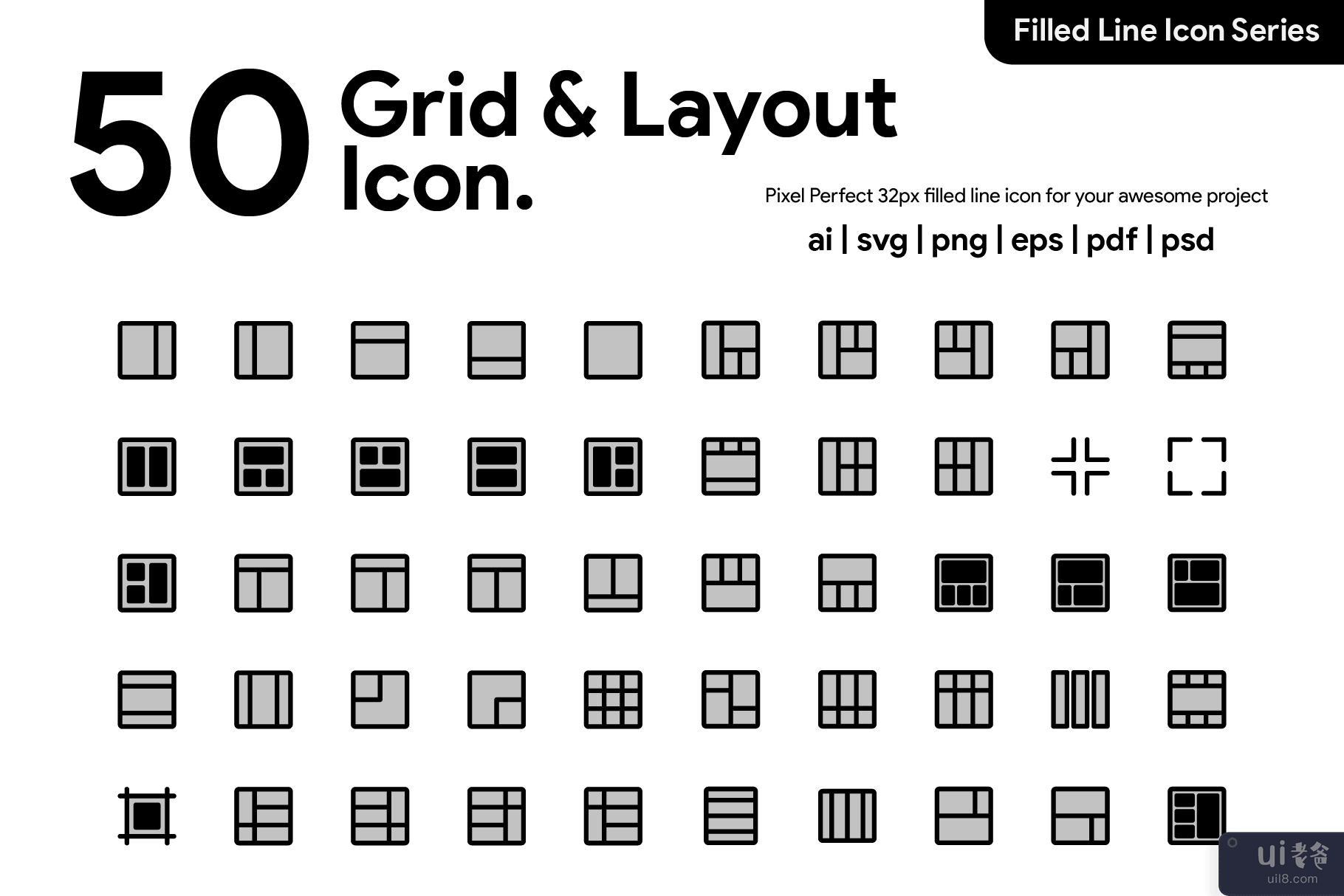 50 Grid & Layout Filled Line 图标(50 Grid & Layout Filled Line Icon)插图5