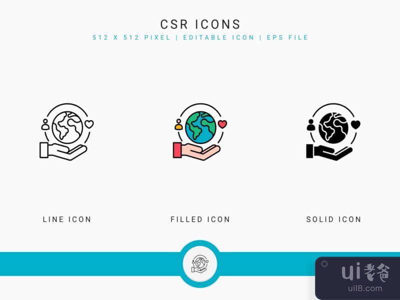 CSR icons set vector illustration with solid icon line style