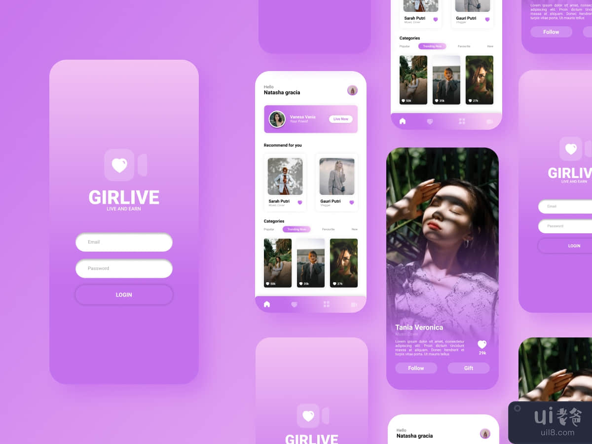 UI 移动应用 直播 社交媒体 紫色(UI Mobile Apps Live Stream Social Media Purple)插图1