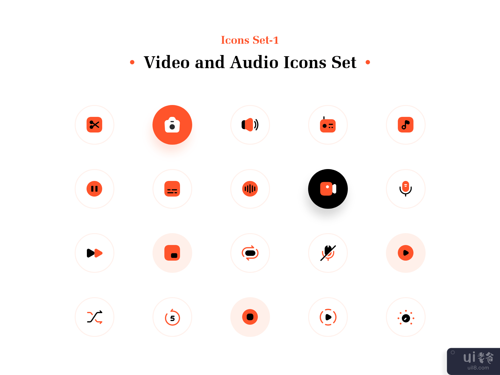 视频和音频图标集(Video and Audio Icons Set)插图