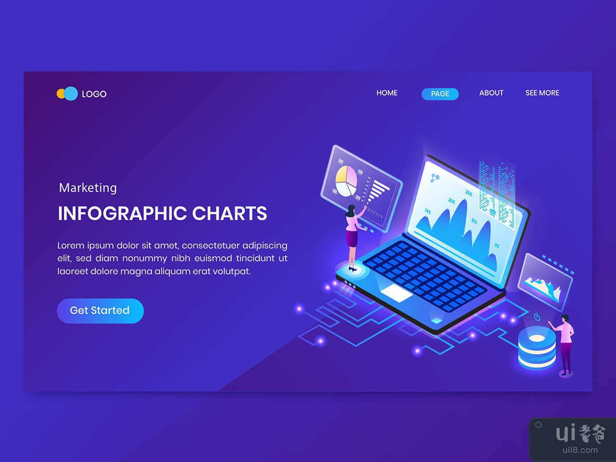 Chart Marketing Isometric Concept Landing Page