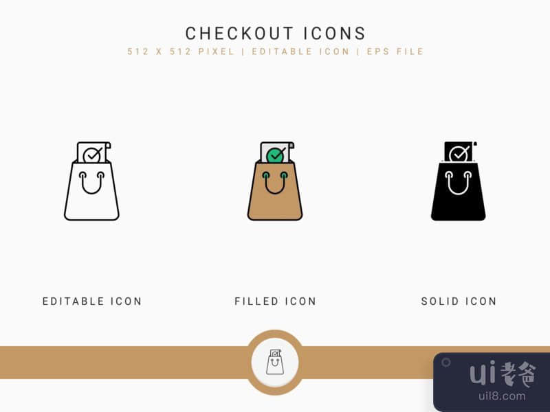 Checkout icons set vector illustration with solid icon line style