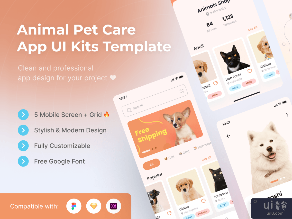 Animal Pet Care Mobile App UI Kits Template