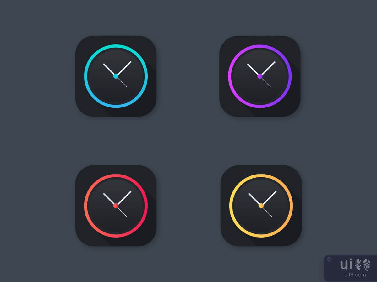 Modern Clock App Icon Dark UI
