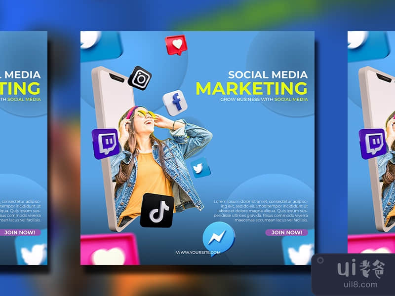 Social media marketing webinar instagram post template