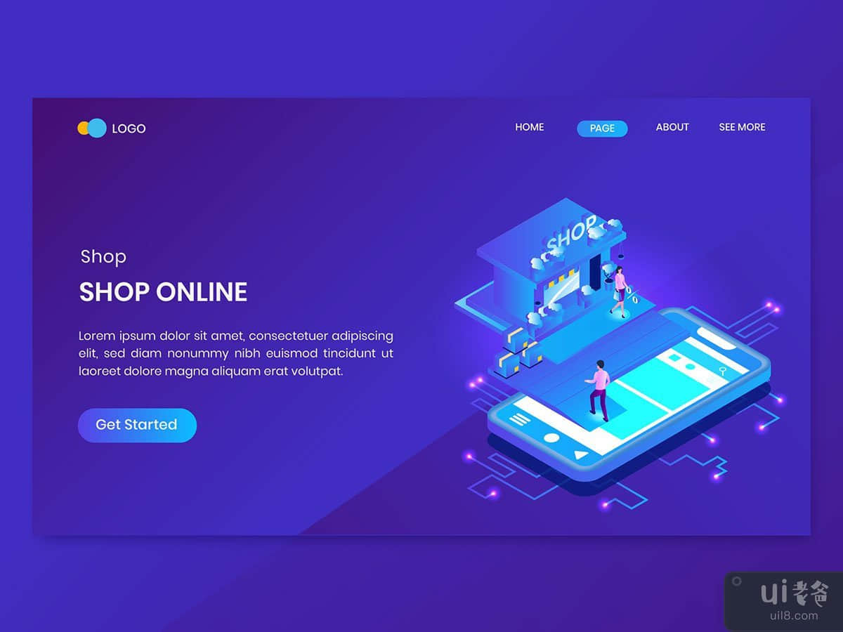 Shopping Online Isometric Concept Landing Page