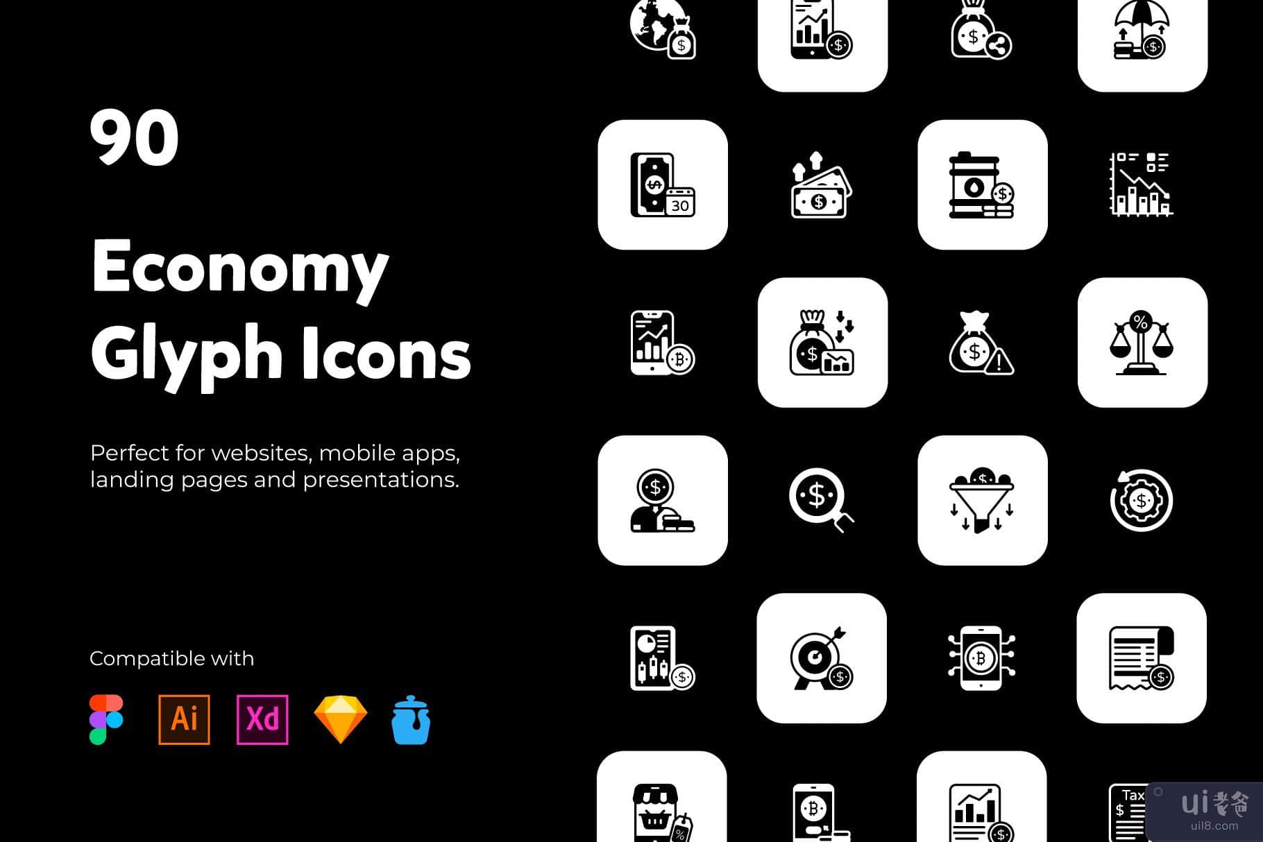 90 个经济实体图标(90 Economy Solid Icons)插图6