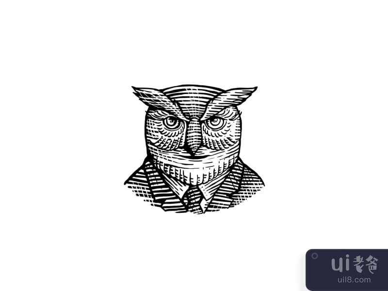 Hipster Owl Suit Woodcut