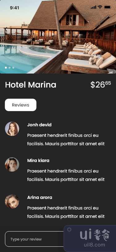 酒店预订应用概念黑暗(Hotel Booking App Concept Dark)插图
