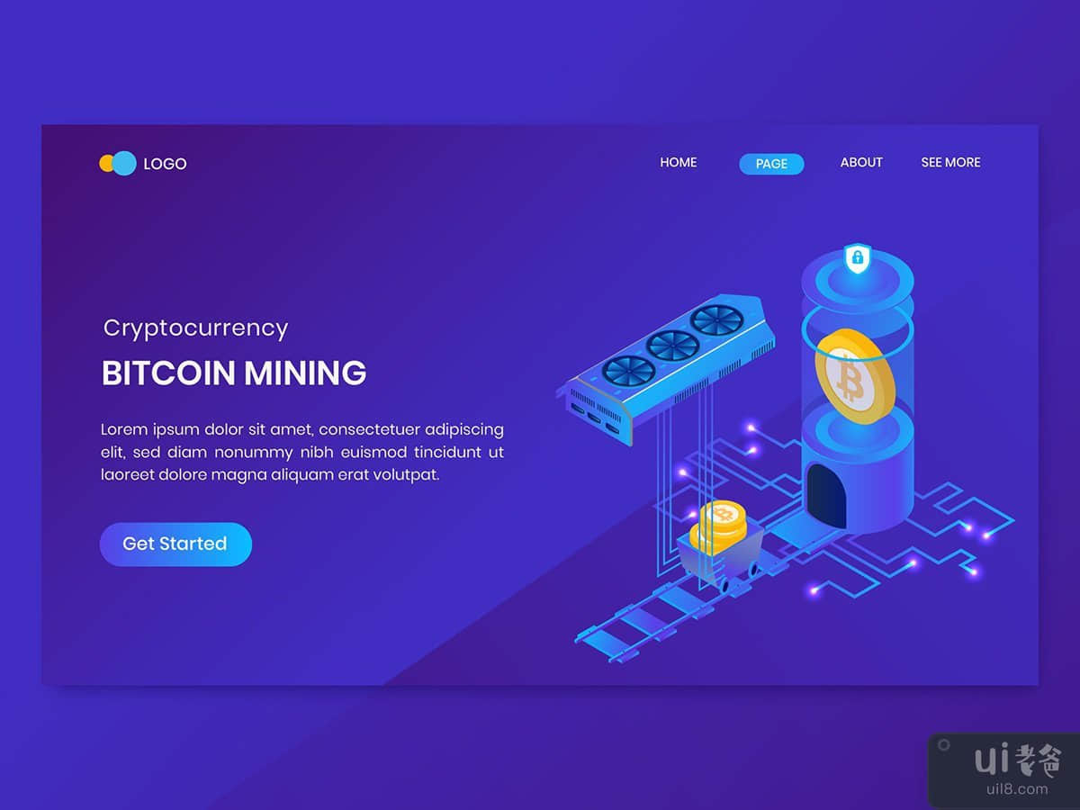 Isometric Bitcoin Mining Landing Page Template