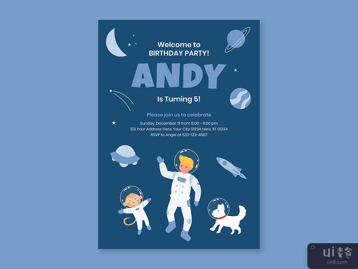 Astronaut Birthday Invitation Template