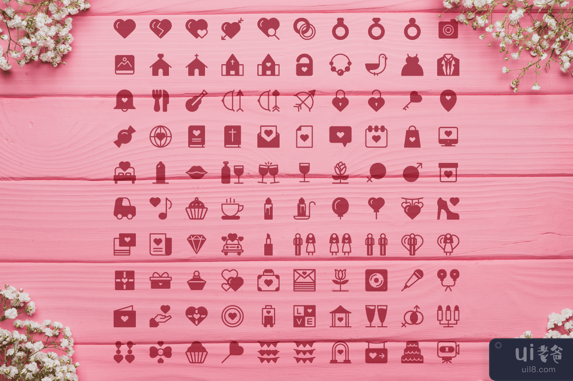 婚礼婚姻图标集矢量(Wedding Marriage Icon Set Vector)插图