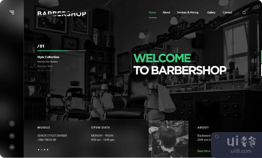 理发店网站用户界面(Barbershop Website UI)插图1