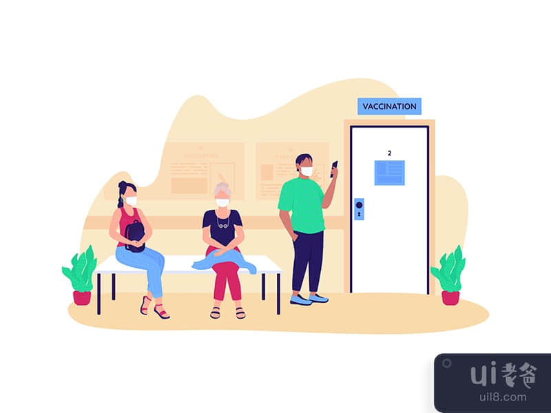 People waiting for vaccination flat concept vector illustration