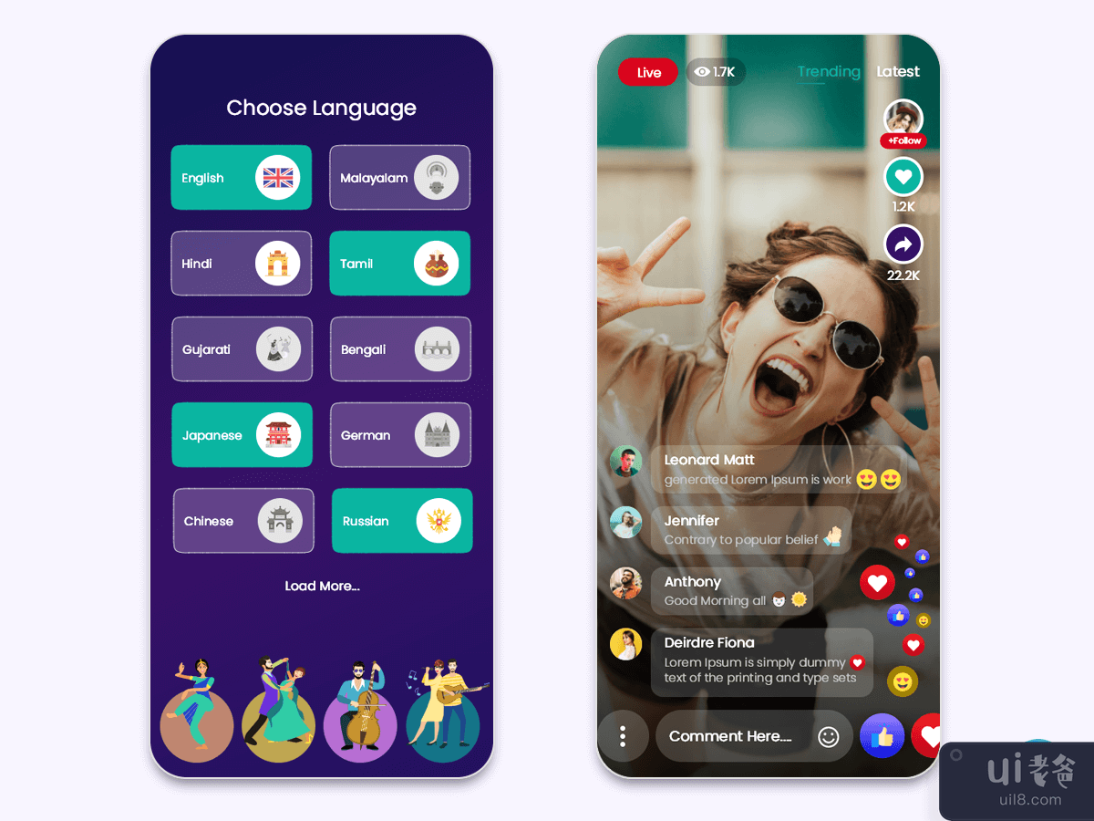 实时视频流移动应用程序 UI 套件(Live Video Streaming Mobile App UI Kit)插图