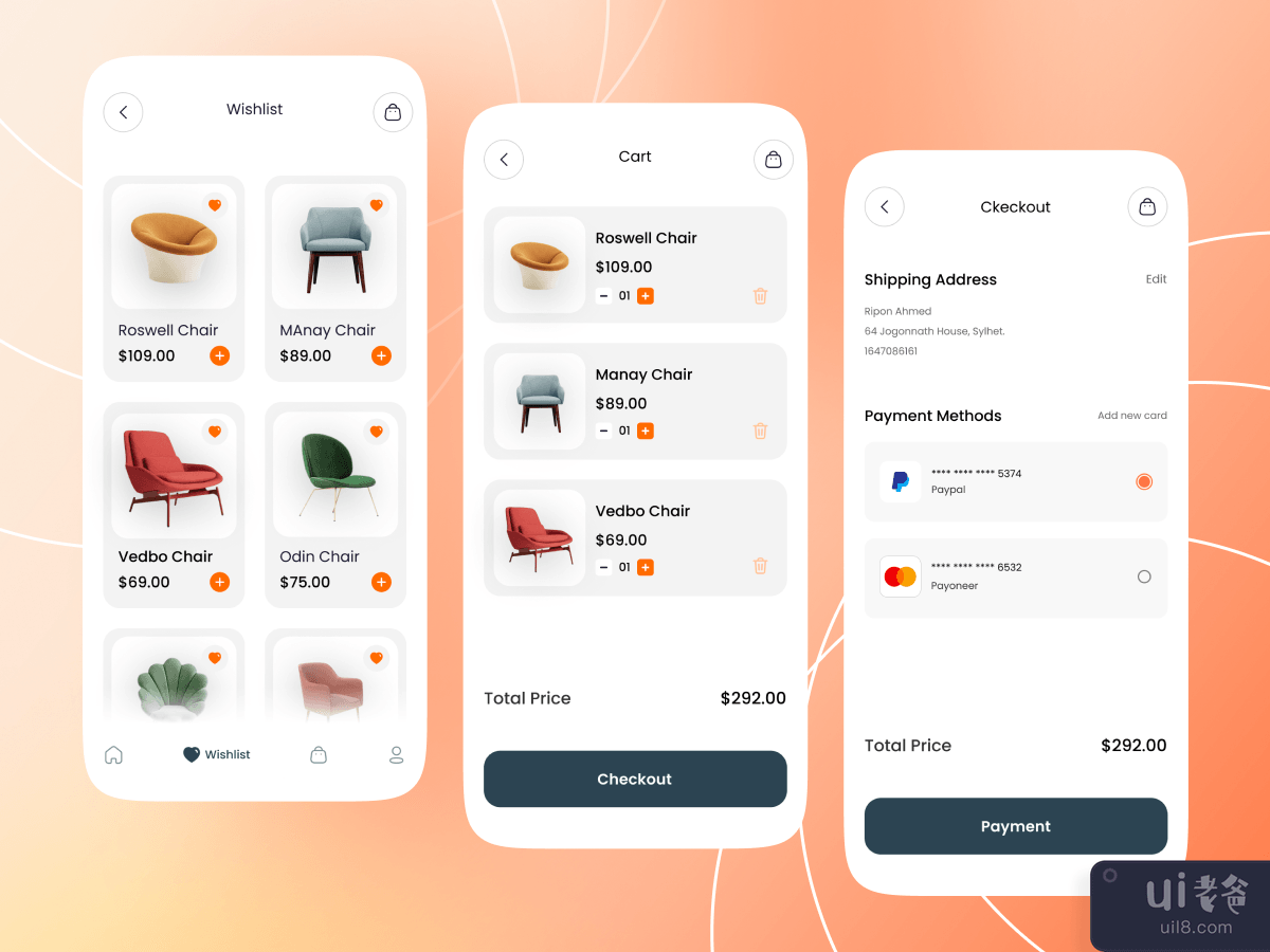 电子商务家具应用概念(E-Commerce Furniture App Concept)插图