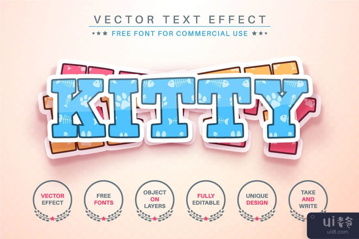 猫贴纸 - 可编辑的文字效果，字体样式(Cat Sticker - Editable Text Effect, Font Style)插图2