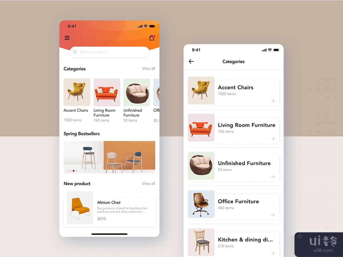 Furniture App category listing