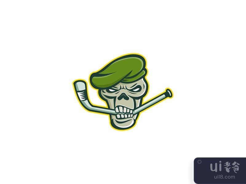 Green Beret Skull Ice Hockey Mascot