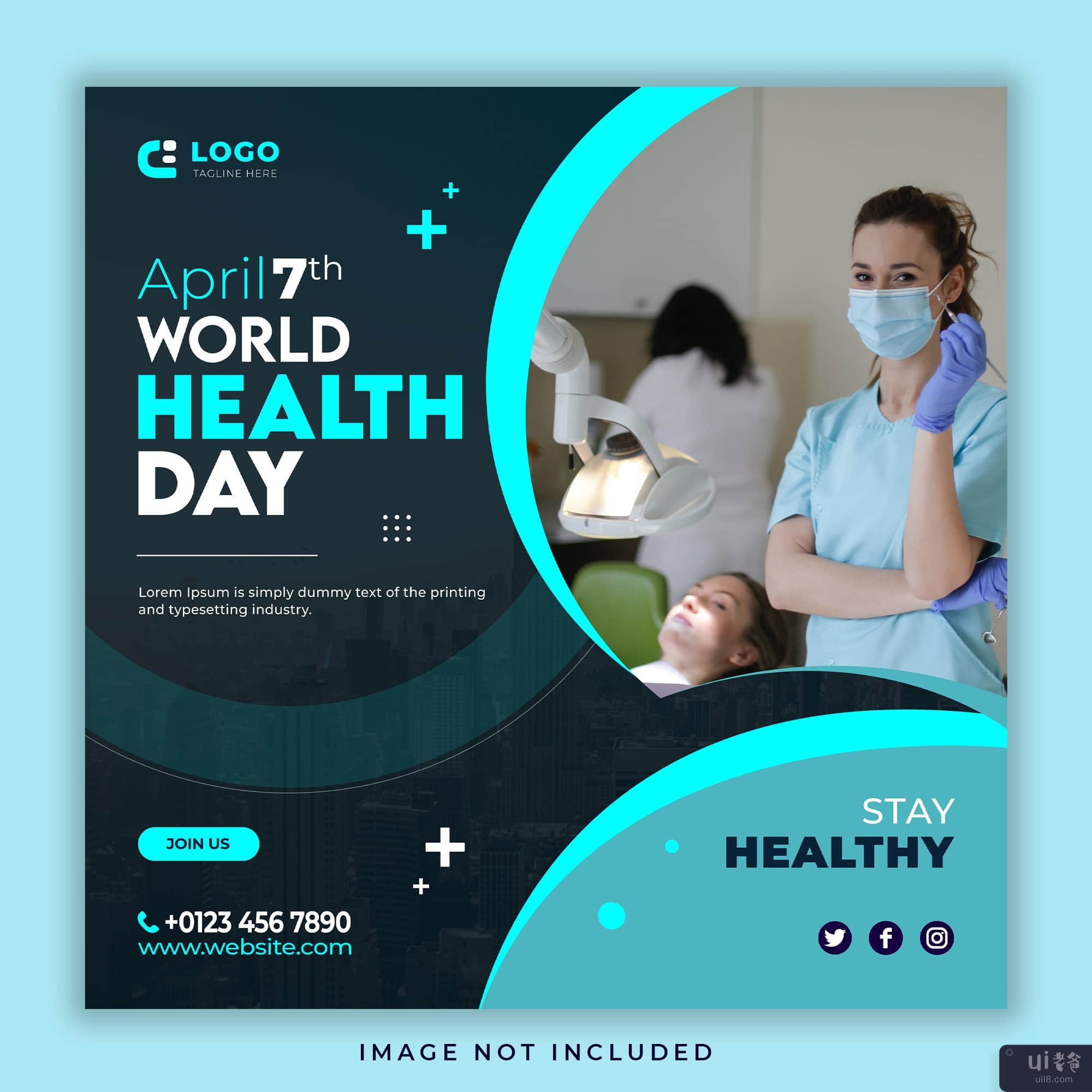 世界卫生日社交媒体模板(World health day social media template)插图