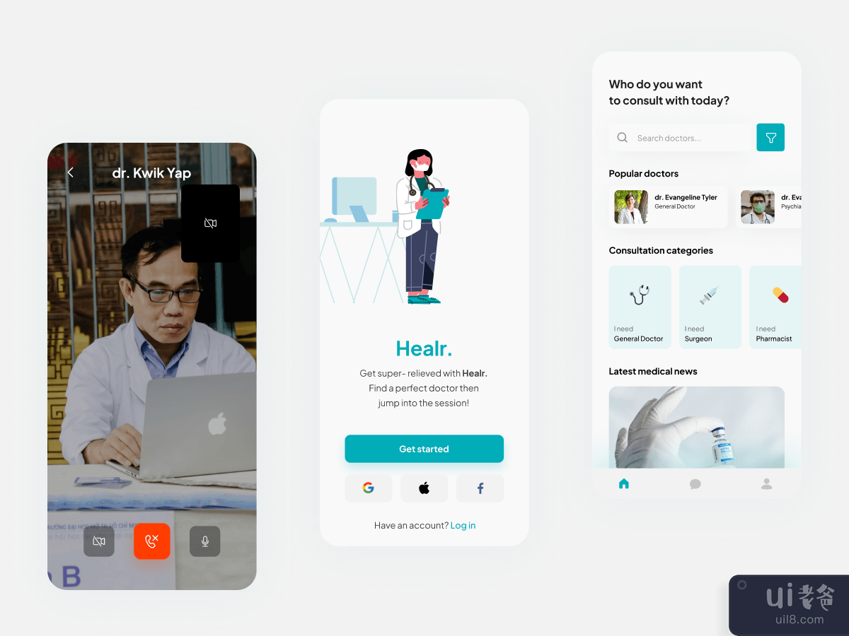 Healr：医生咨询移动应用程序 UI 套件(Healr: Doctor Consultation Mobile App UI Kit)插图