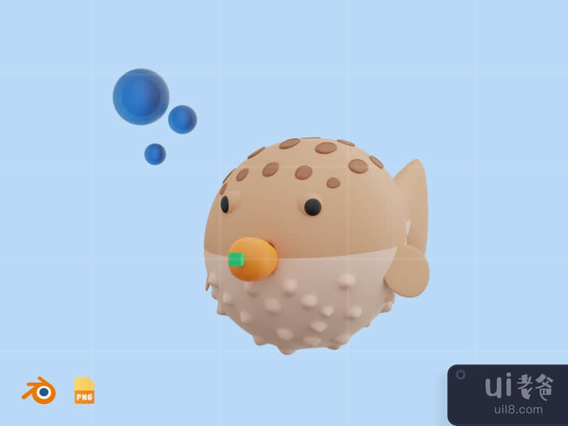 Puffer Fish - Cute 3D Water Animal (front)