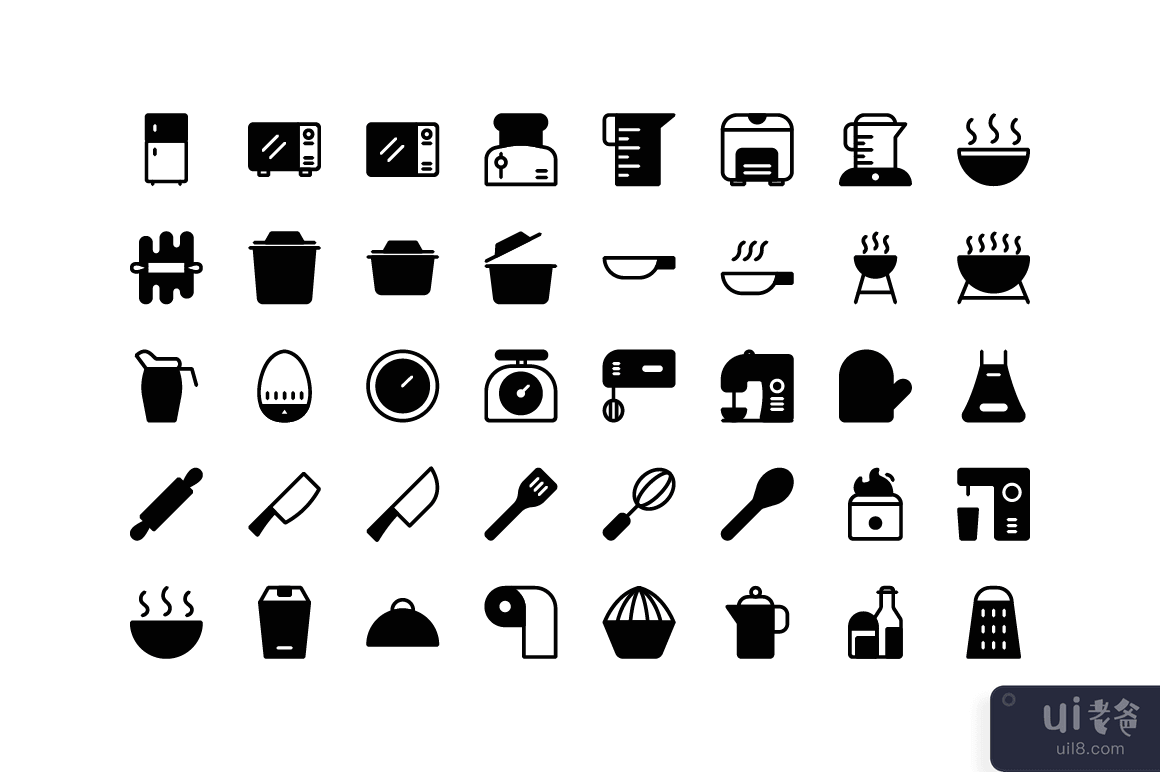 厨房烹饪图标集矢量(Kitchen cooking icon set vector)插图