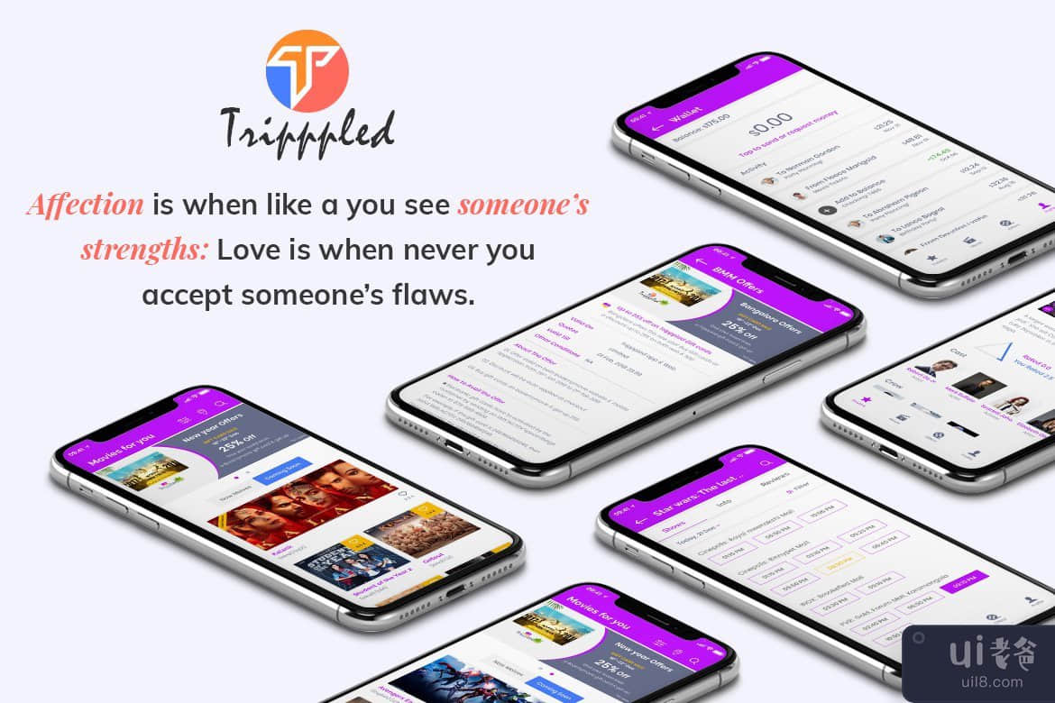 Tripppled - 电影预订移动应用 UI 套件（草图）(Tripppled - Movie Booking Mobile App UI Kit (Sketch))插图1