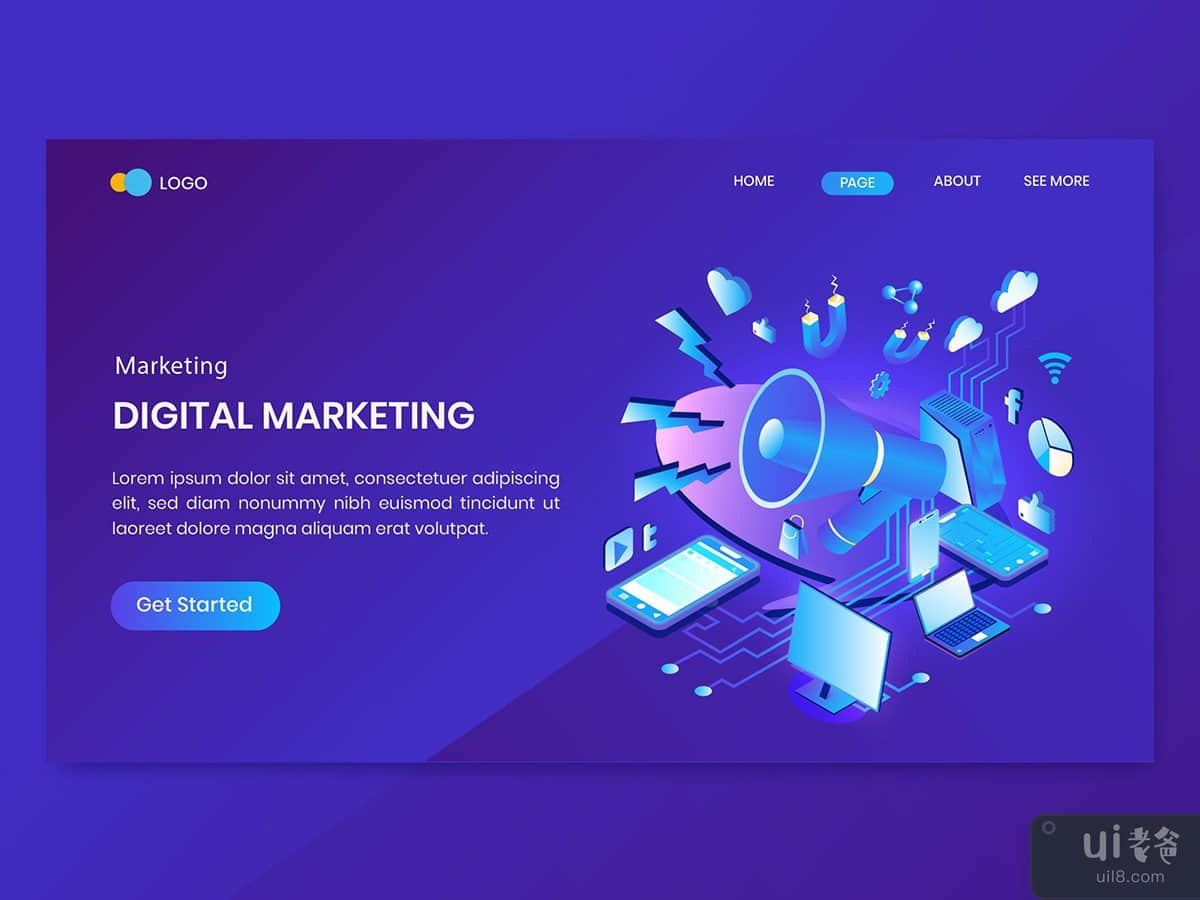 Digital Marketing Isometric Concept Landing Page