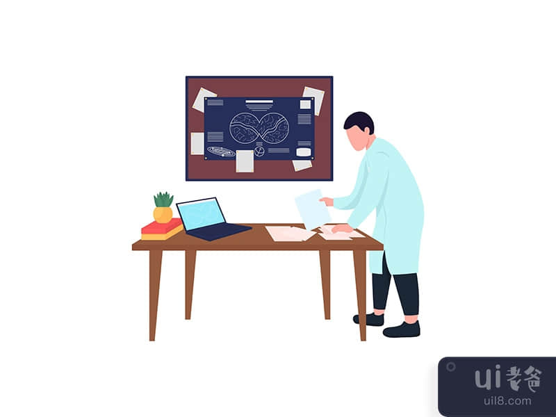 Astronomer working flat color vector faceless character