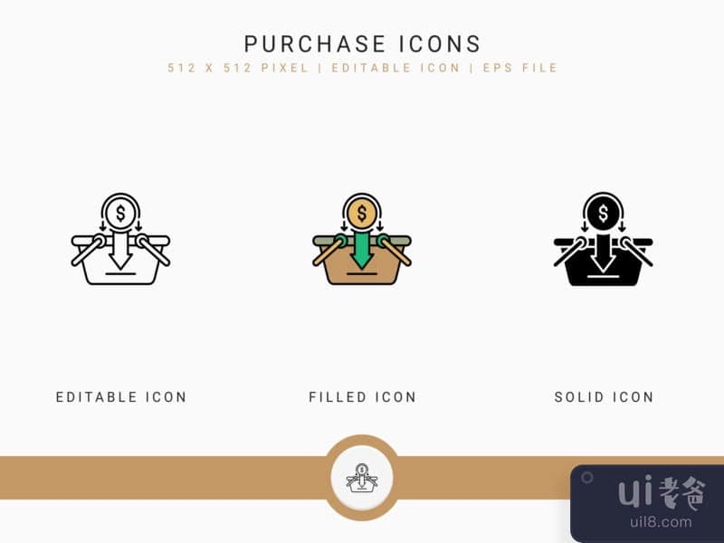Purchase icons set vector illustration with solid icon line style