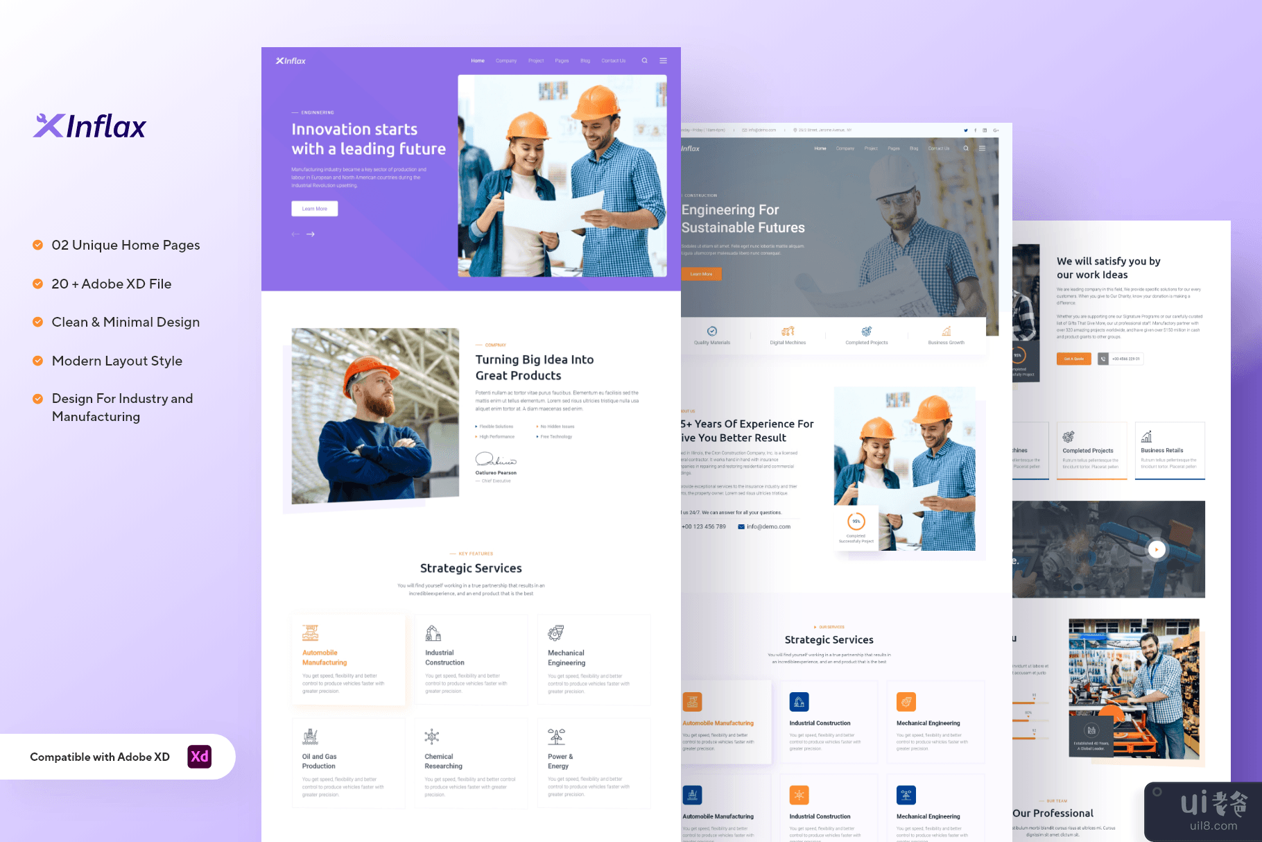 Xinflax - 工业 Adobe XD 模板(Xinflax - Industrial Adobe XD Template)插图3