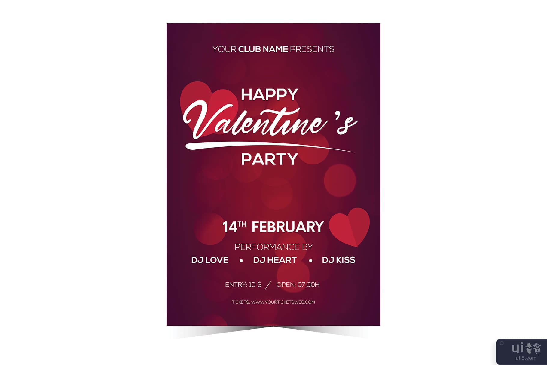 情人节派对传单 5 EPS 文件 2 月 14 日(Valentines Party Flyer 5 EPS Files 14th February)插图