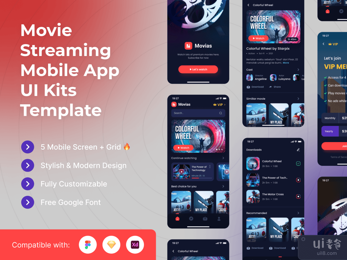 Movie Streaming Mobile App UI Kits Template