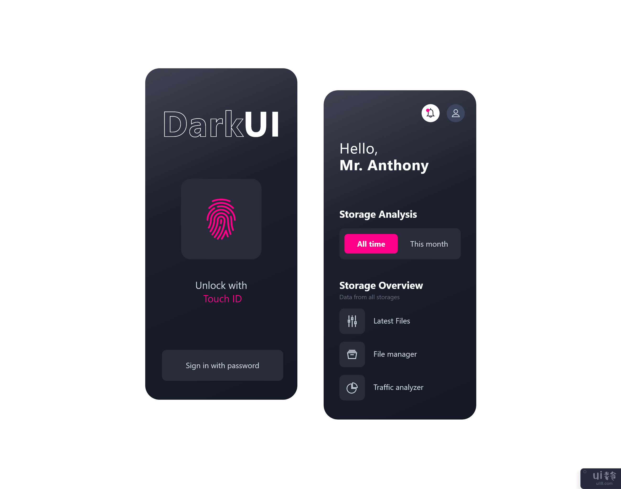 深色 UI 应用程序概念(Dark UI app concept)插图