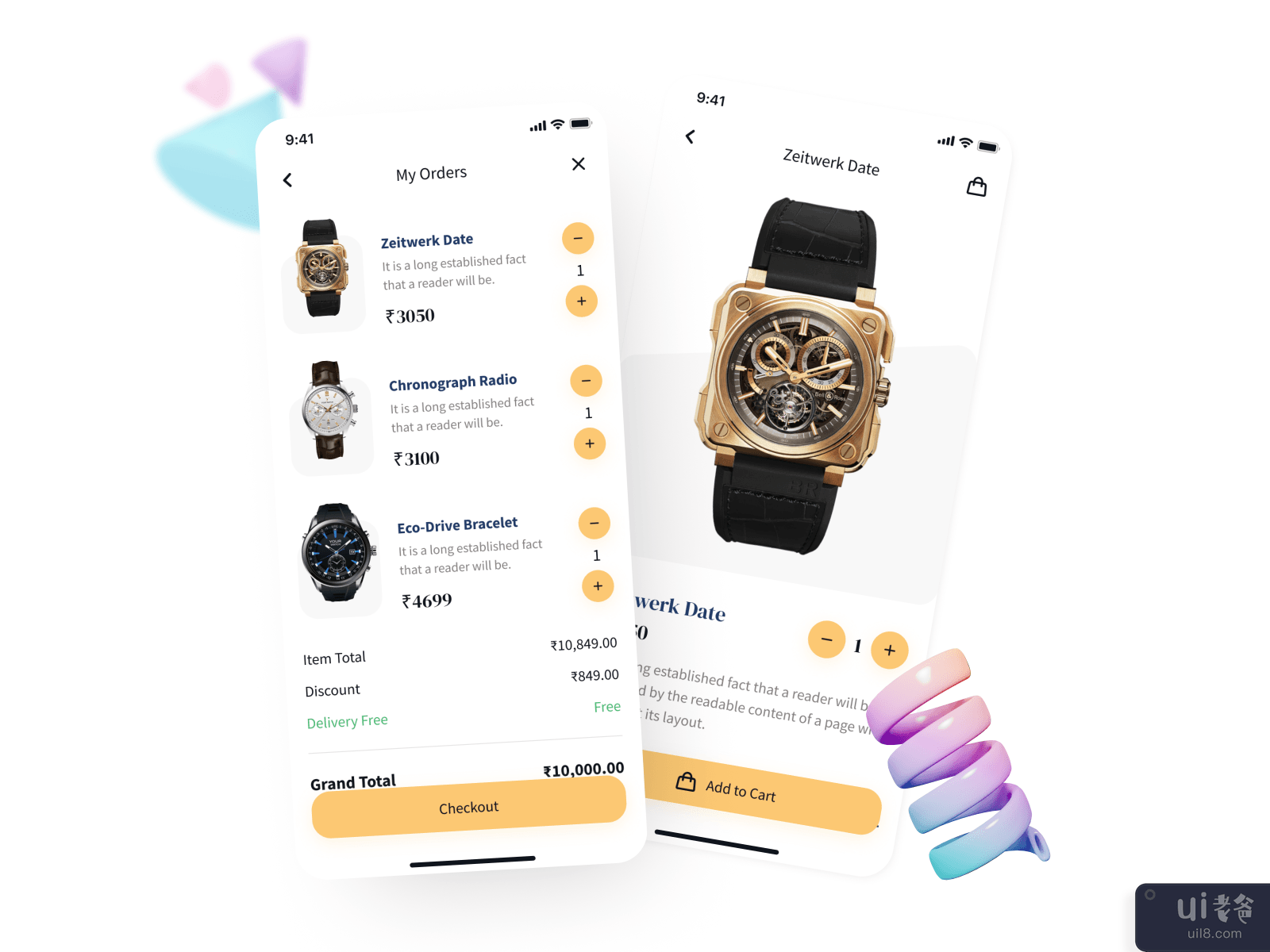 手表商店应用程序 UI 套件(Watch Store App UI Kit)插图
