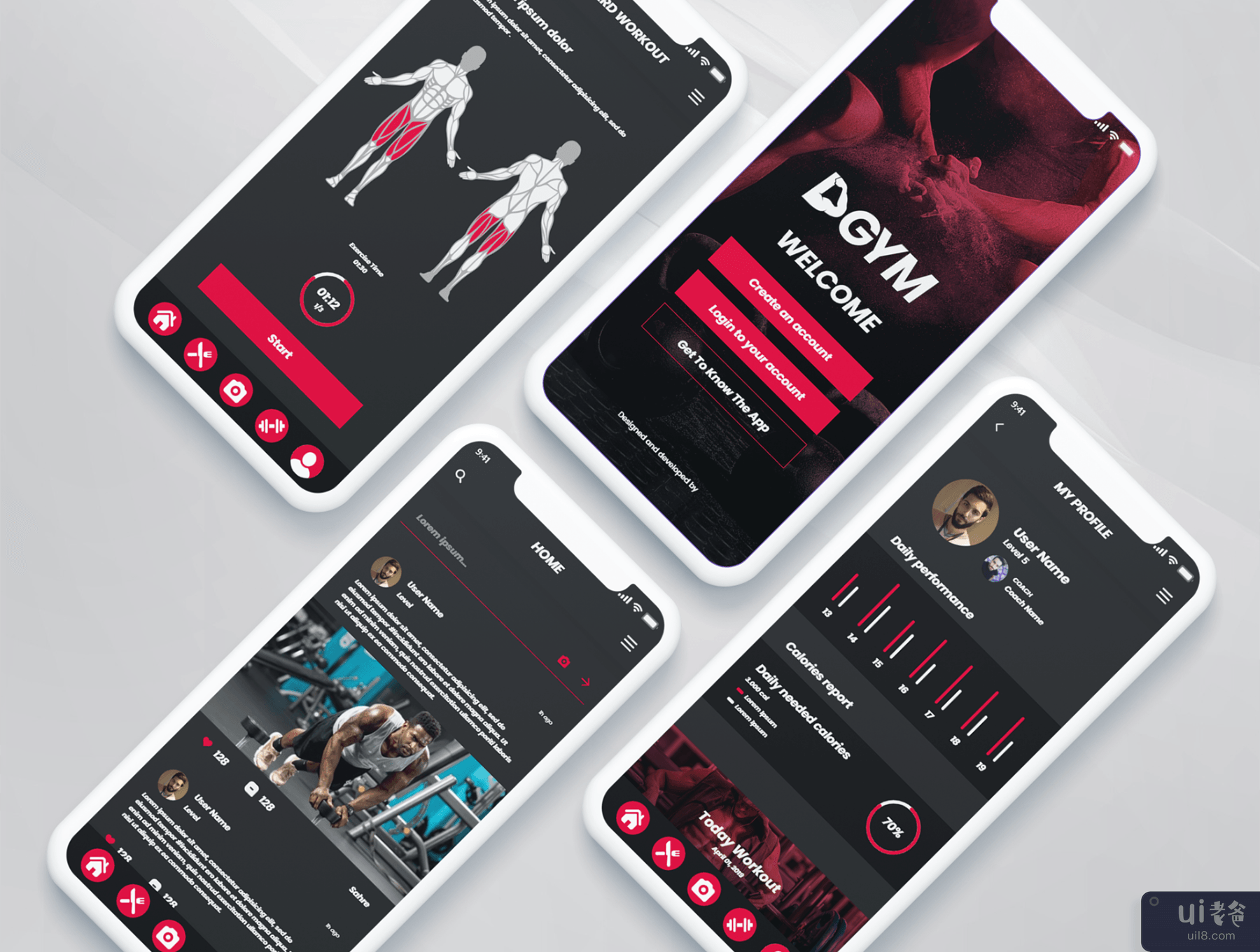 DGYM 健身和锻炼移动应用程序 UI 套件(DGYM Fitness and Workout Mobile Application UI Kit)插图