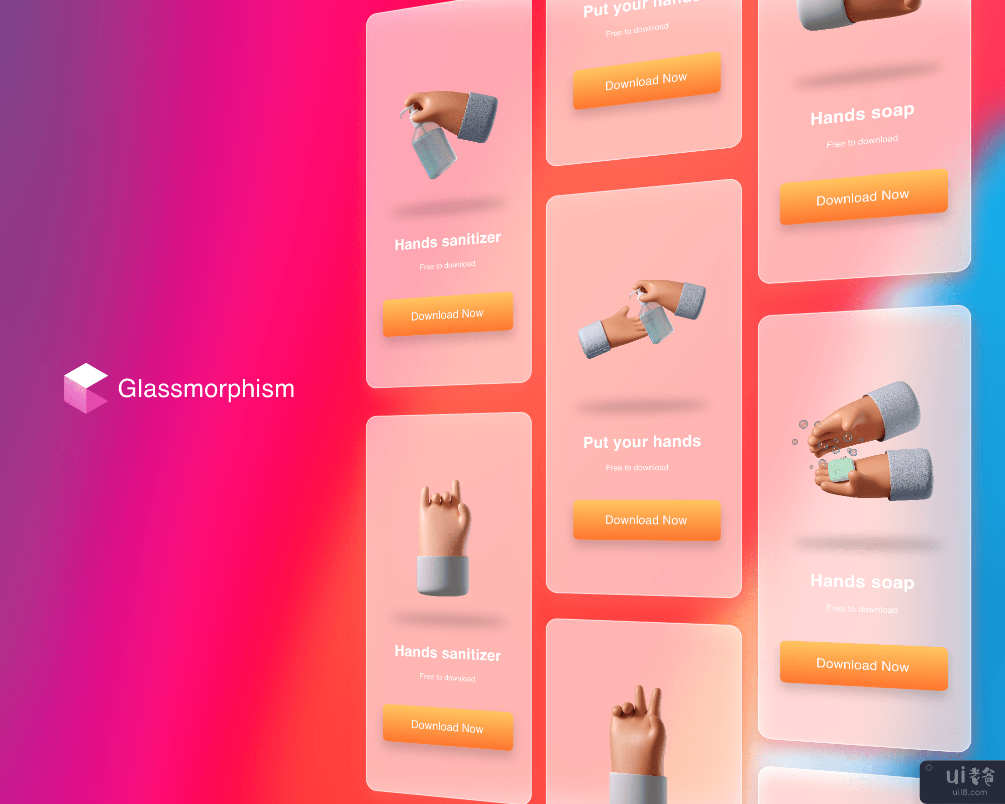 Glassmorphism卡片UI模板(Glassmorphism Card UI Template)插图2