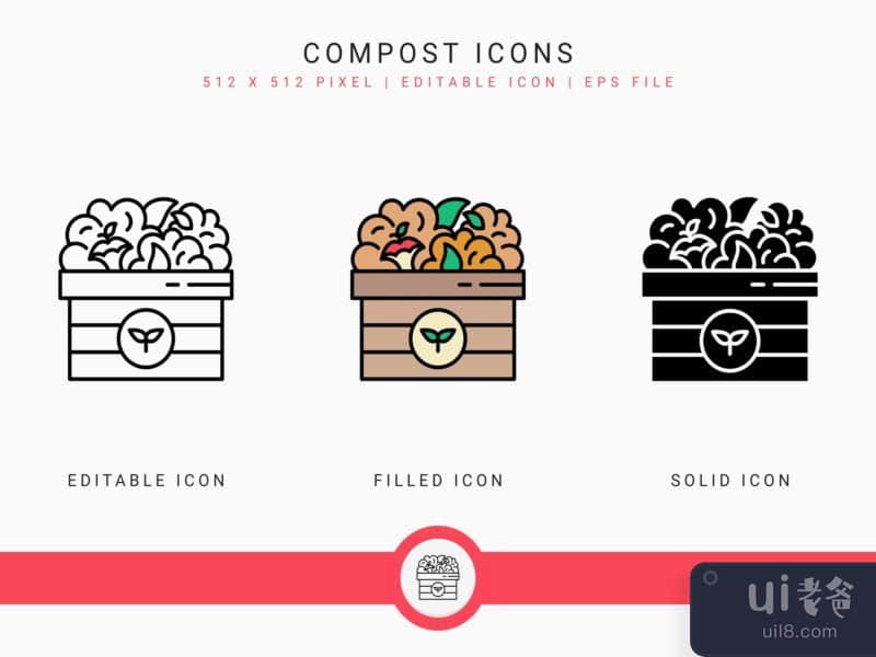 Compost icons set vector illustration with solid icon line style